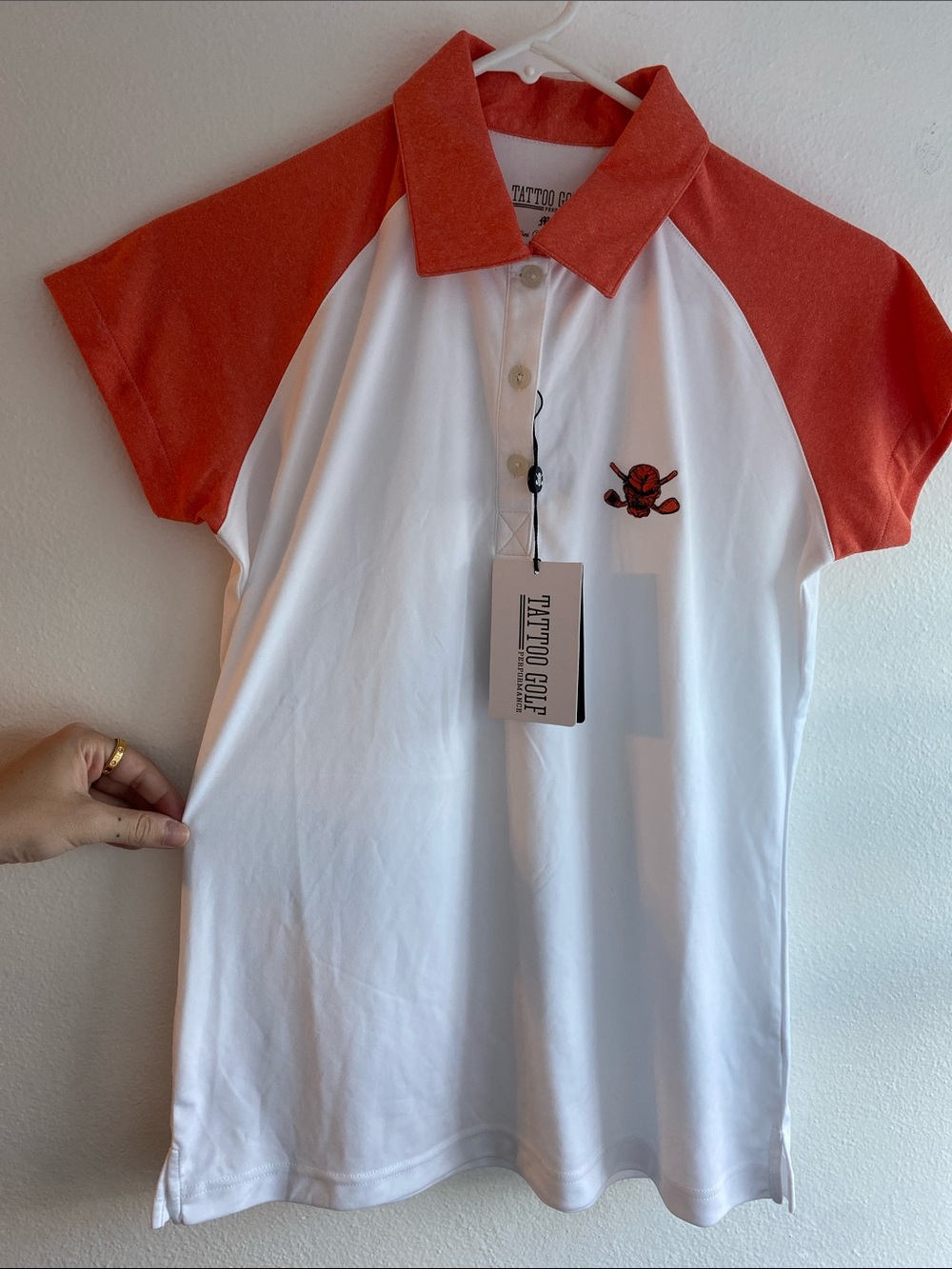 Women's White Punk Sporty Polo with Orange Raglan Sleeves